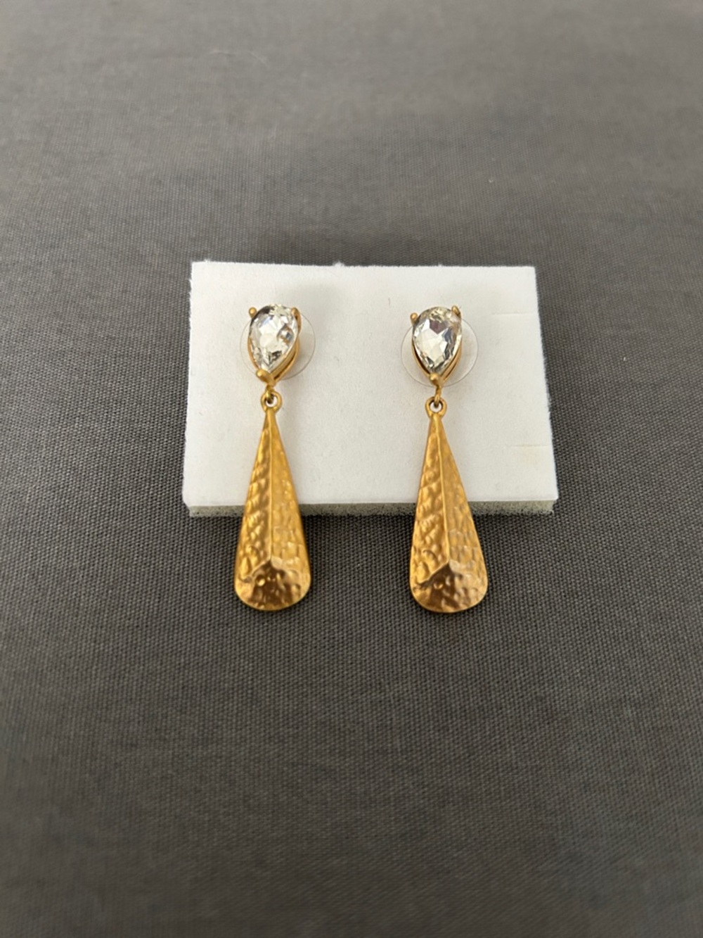 Spartina 449 Gold Teardrop Dangle Earrings with Clear Stone